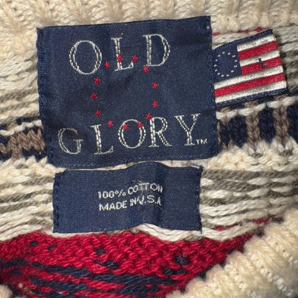 Old Glory 100% Cotton Fair Isle Crewneck Sweater L - Picture 3 of 6